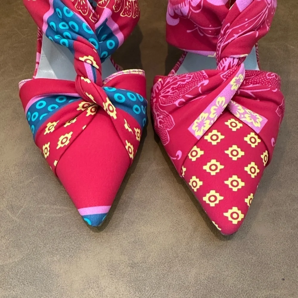 NEW Chiara Boni La Petite Robe Colorful Twist Knot Point Strappy Heels  39 US 9